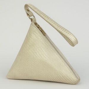 Kemesty Metallic Textured Leather Triangle Wristlet / Handheld Pouch made in USA